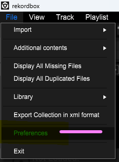 Going into File then Preferences in Rekordbox